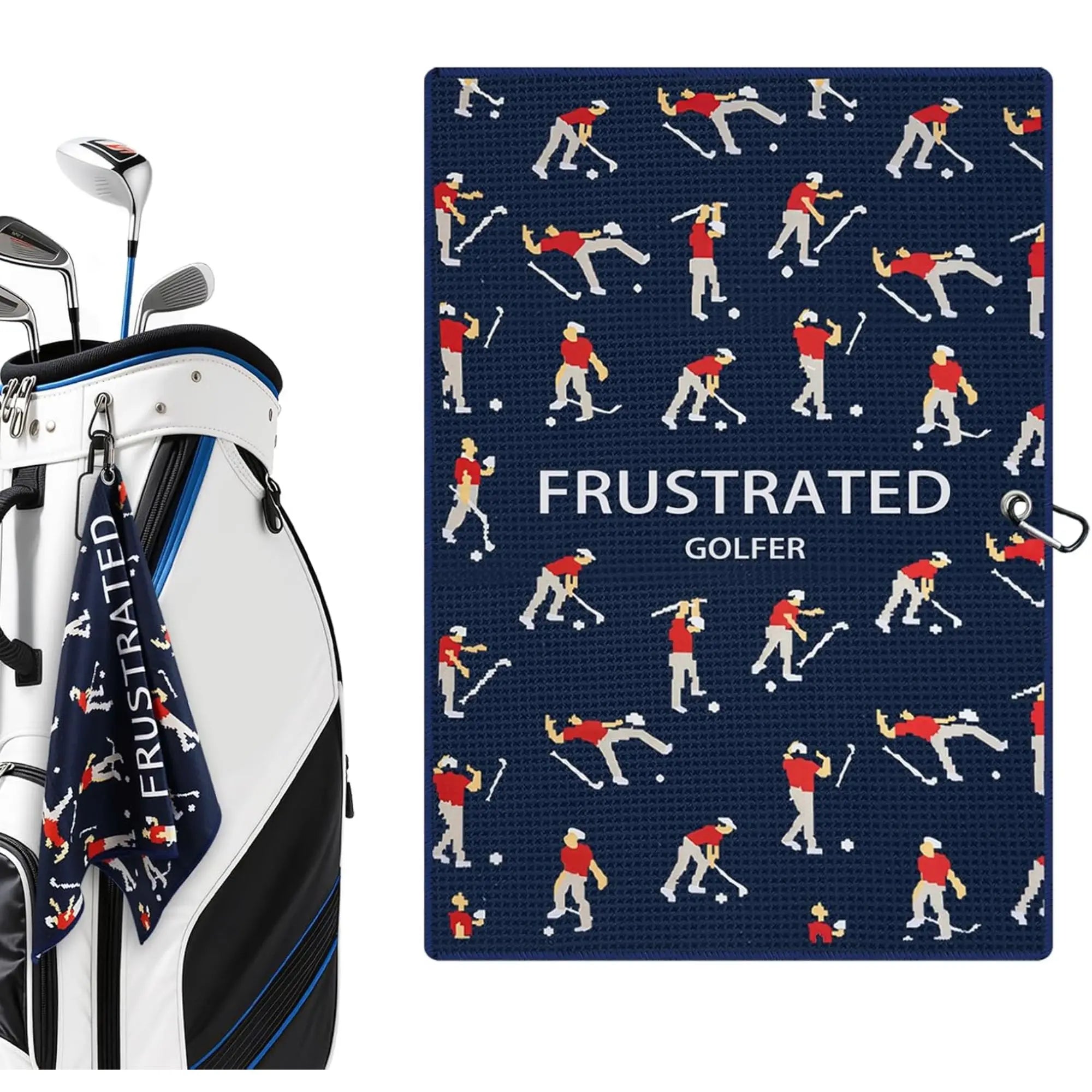 Microfiber Golf Towels (16" X 24") with Carabiner Clip, Waffle Pattern Golf Towel Hook and Loop Fastener, Golf Club Towel