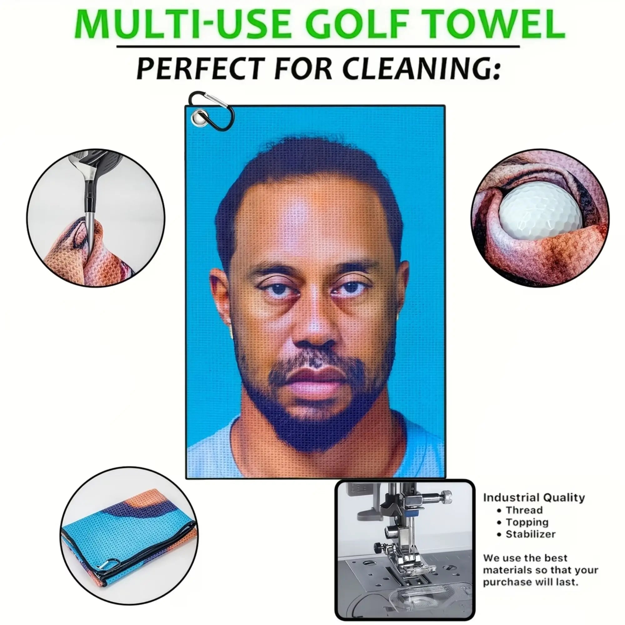 Tiger Design Funny Microfiber Premium Golf Towel, Printed Golf Towels for Golf Bags for Men&Women, Golf Accessories For Dad