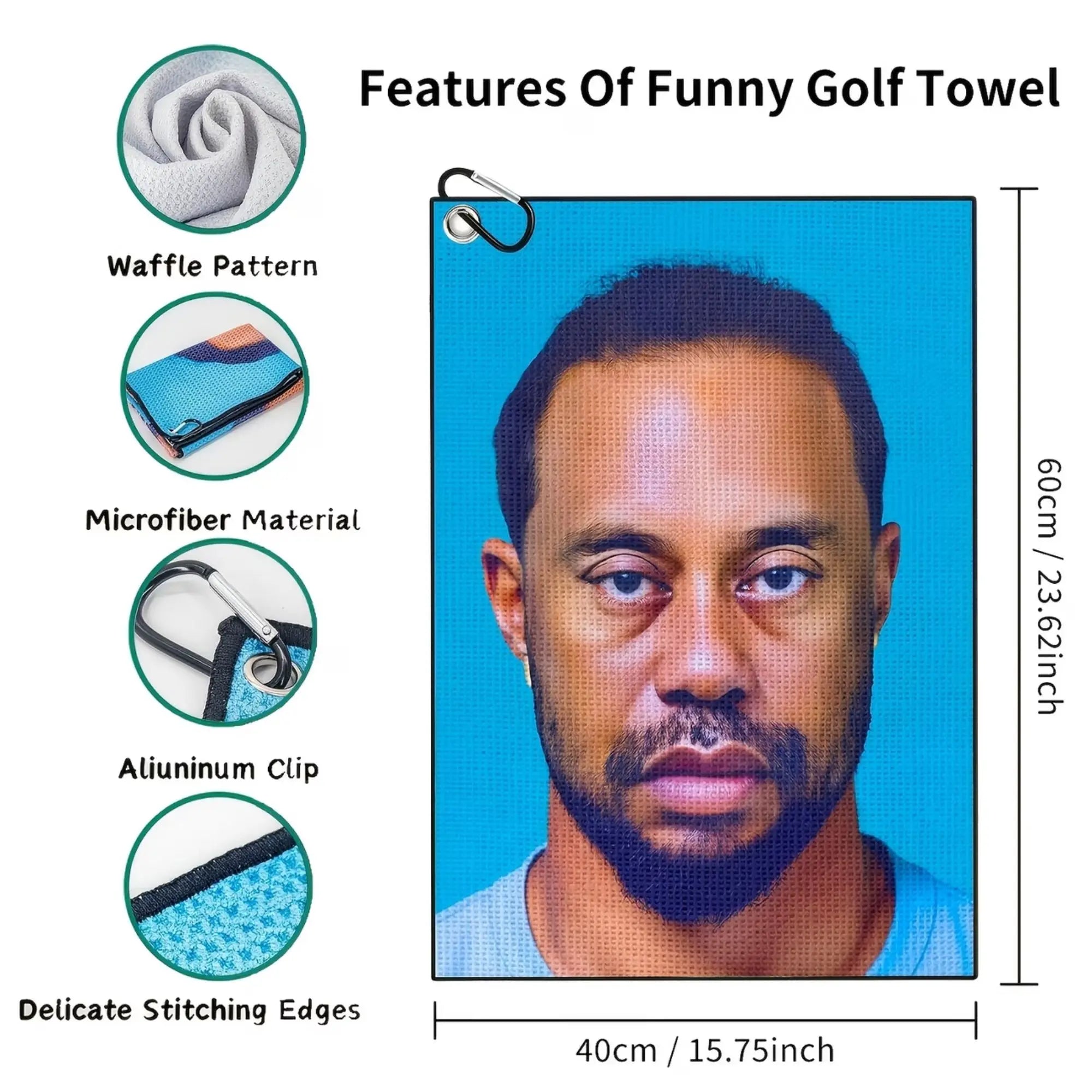 Tiger Design Funny Microfiber Premium Golf Towel, Printed Golf Towels for Golf Bags for Men&Women, Golf Accessories For Dad