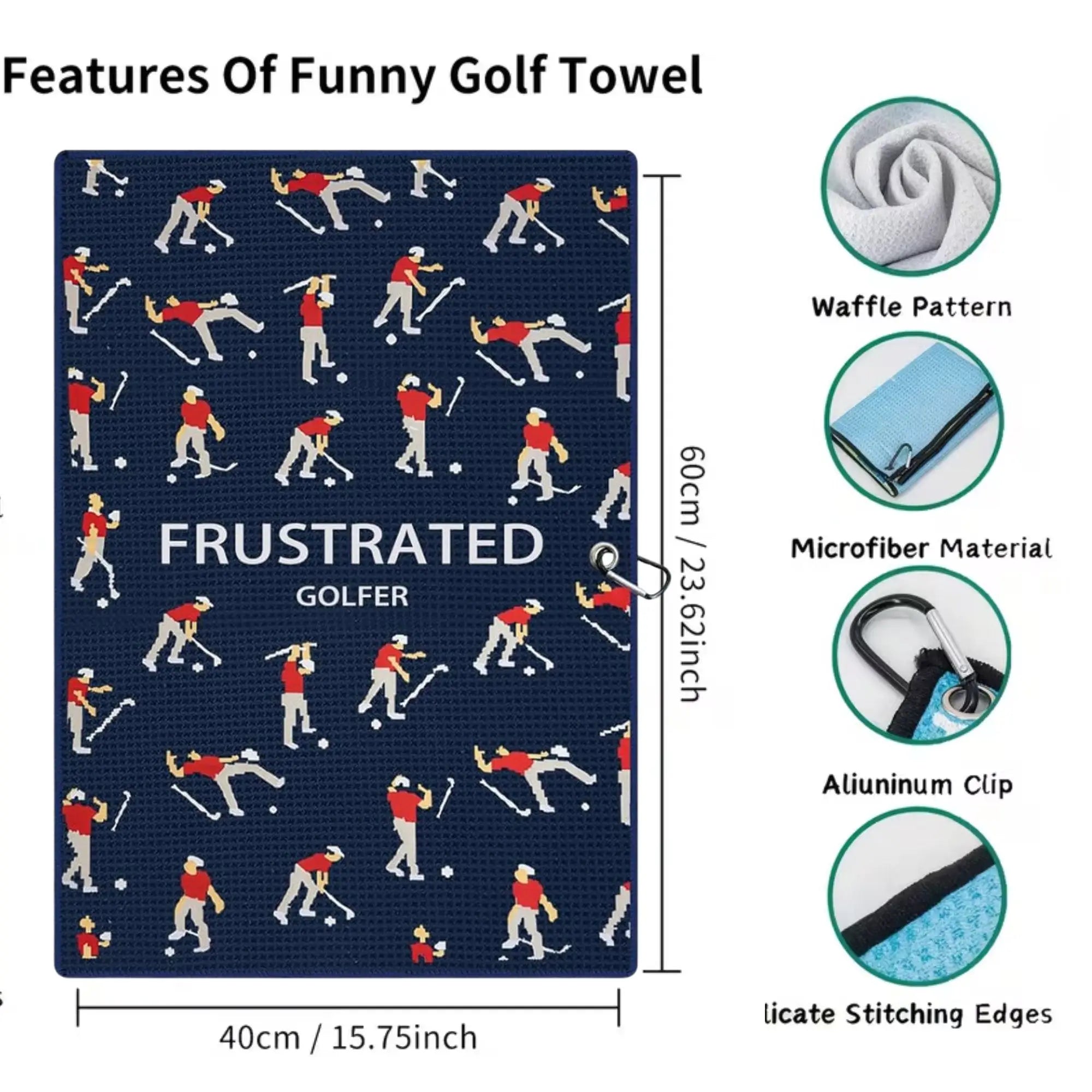 Microfiber Golf Towels (16" X 24") with Carabiner Clip, Waffle Pattern Golf Towel Hook and Loop Fastener, Golf Club Towel