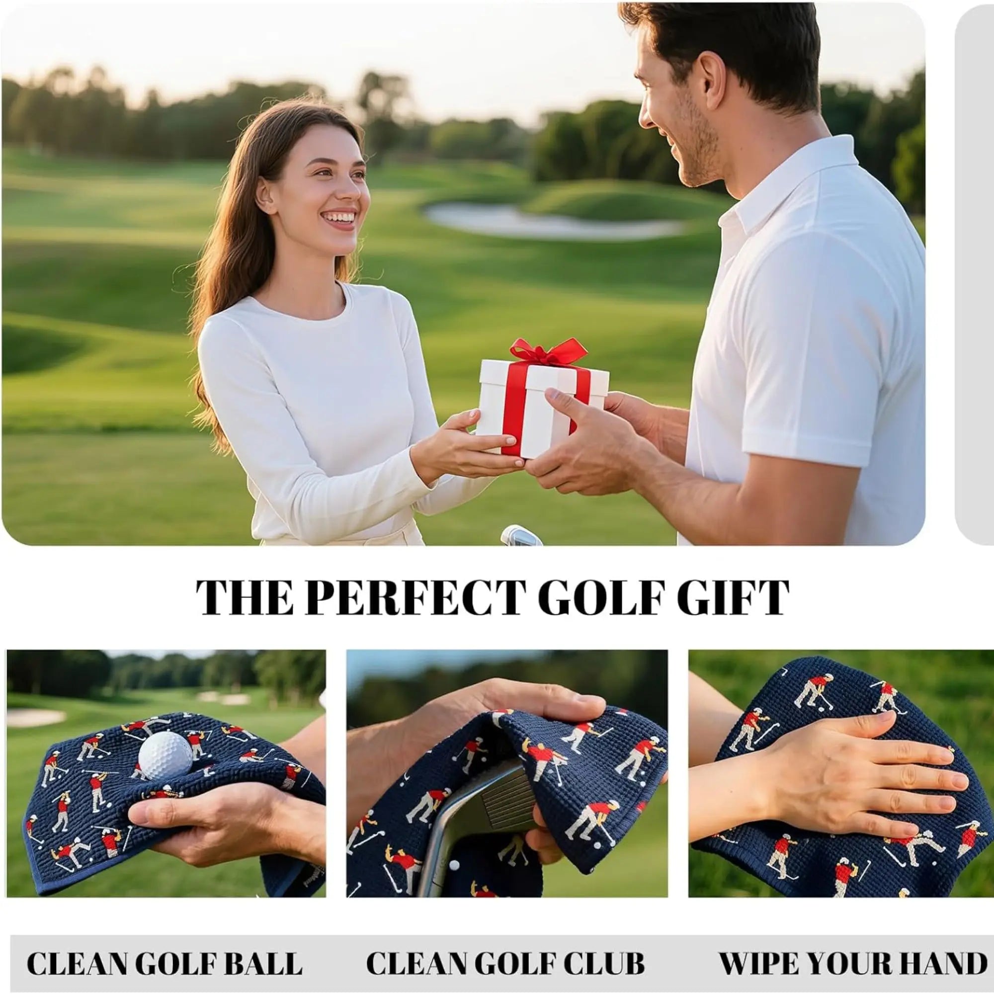 Microfiber Golf Towels (16" X 24") with Carabiner Clip, Waffle Pattern Golf Towel Hook and Loop Fastener, Golf Club Towel