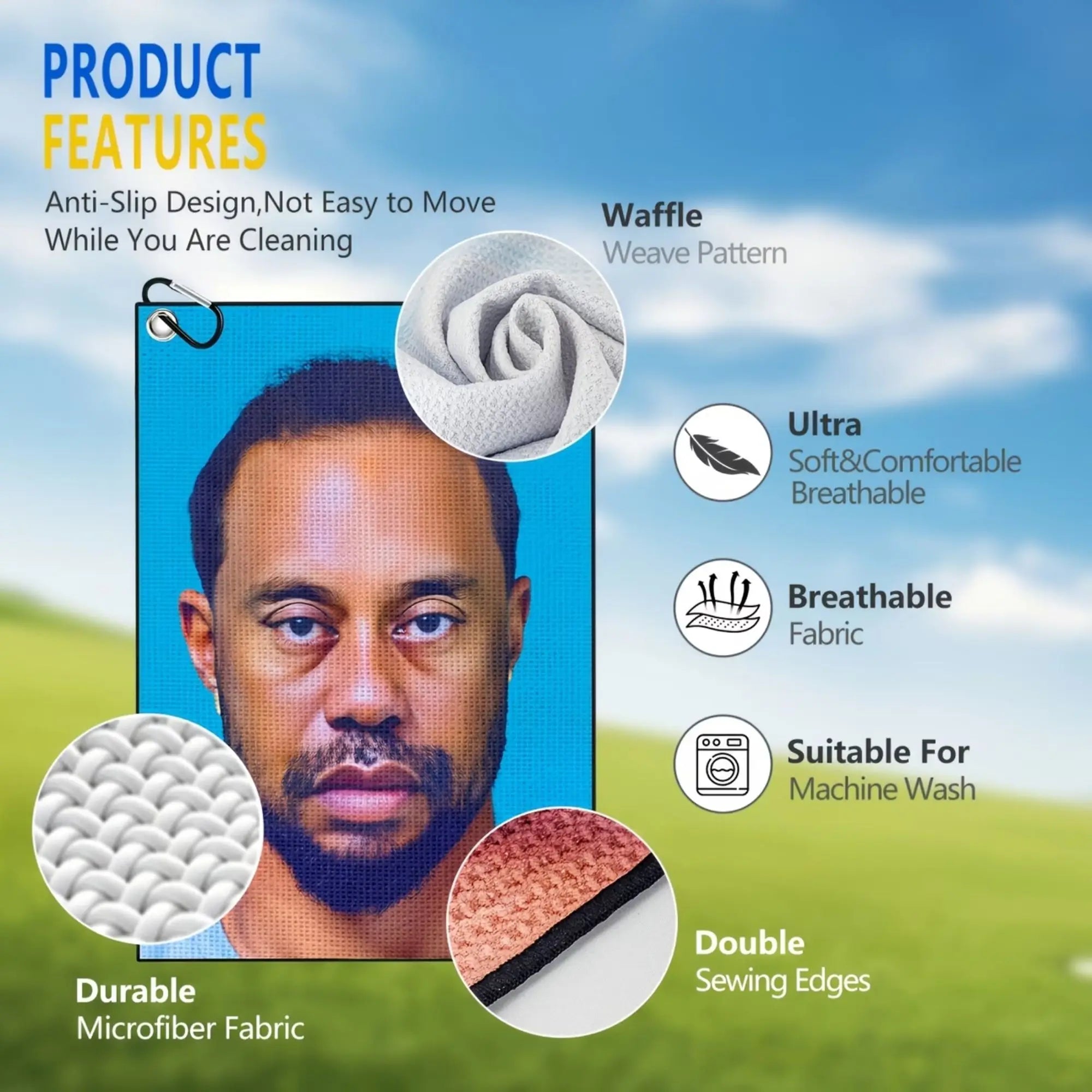 Tiger Design Funny Microfiber Premium Golf Towel, Printed Golf Towels for Golf Bags for Men&Women, Golf Accessories For Dad